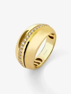 Anillo de oro amarillo de 18K con pavé de diamantes en talla brillante