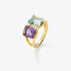 Anillo de oro amarillo de 18kt con diamantes, topacios Sky y amatistas