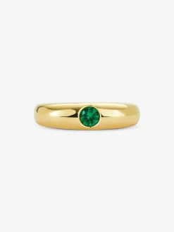 Anillo de oro amarillo de 18K con esmeralda en talla brillante de 0,25 cts
