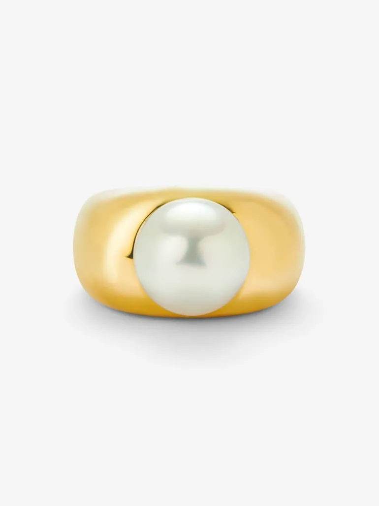 Anillo de oro amarillo de 18K con perla australiana de 10mm