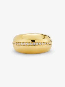 Anillo de oro amarillo de 18K con pavé de diamantes en talla brillante