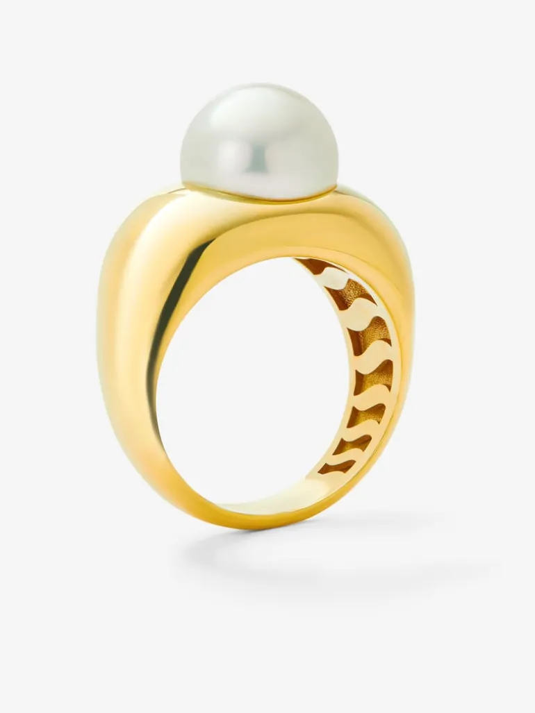 Anillo de oro amarillo de 18K con perla australiana de 10mm