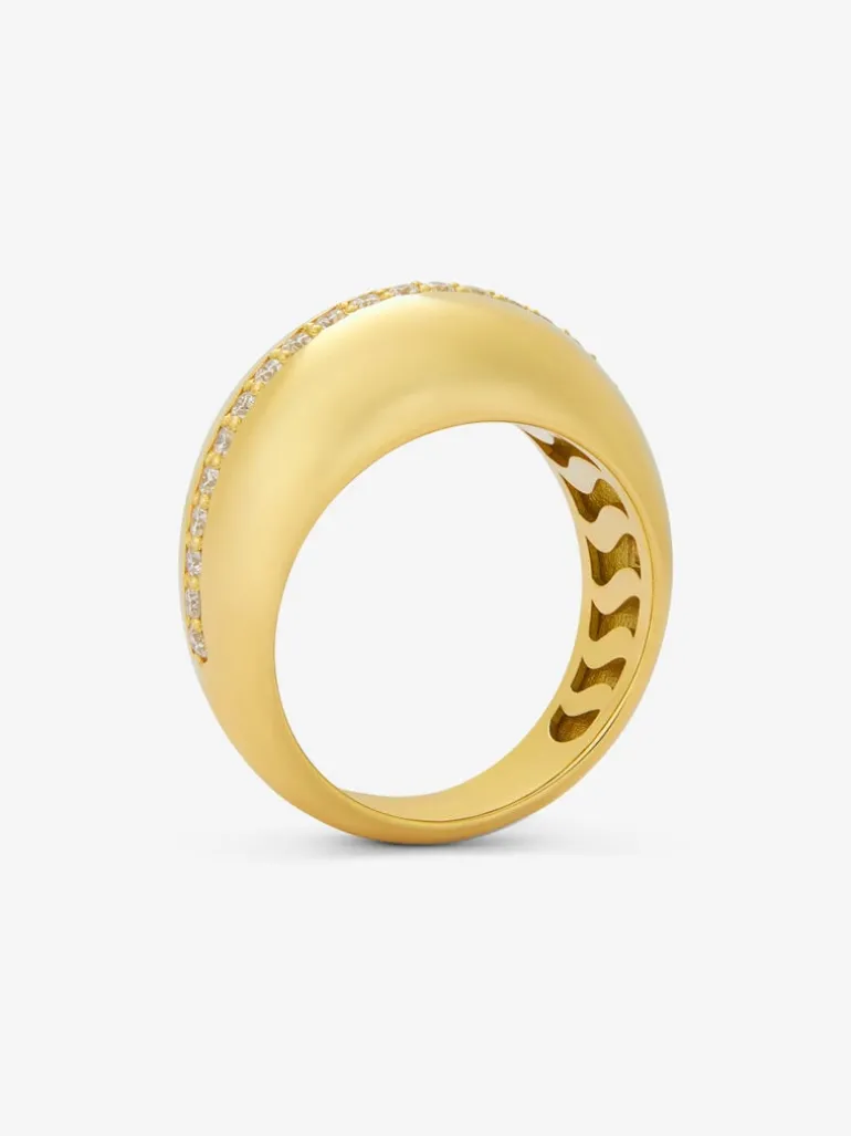 Anillo de oro amarillo de 18K con pavé de diamantes en talla brillante