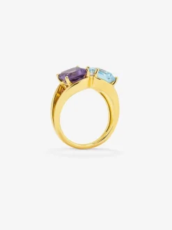 Anillo de oro amarillo de 18kt con diamantes, topacios Sky y amatistas