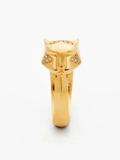 Anillo de oro amarillo de 18K con 26 diamantes en talla brillante con un total de 0,08 cts y forma de tigre