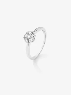 Anillo de oro blanco de 18K con orla de 6 diamantes en talla brillante con un total de 0,4 cts