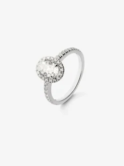 Anillo de oro blanco de 18K con diamantes blancos en talla oval de 1,01 cts y brillante de 0,35 cts