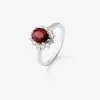 Anillo de oro blanco de 18K con rub&iacute; rojo vivid en talla oval de 1,58 cts y diamantes blancos en talla brillante de 0,34 cts