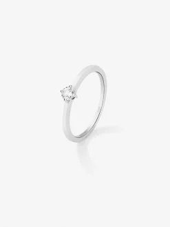Anillo de oro blanco de 18K con diamante en talla brillante de 0,15 cts