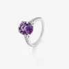 Anillo de oro blanco de 18K con amatista morada en talla oval de 4,35 cts y 12 diamantes en talla brillante con un total de 0,29 cts