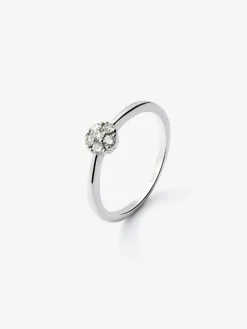 Anillo de oro blanco de 18K con roseta de 6 diamantes en talla brillante con un total de 0,17 cts