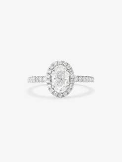 Anillo de oro blanco de 18K con diamantes blancos en talla oval de 1,01 cts y brillante de 0,35 cts