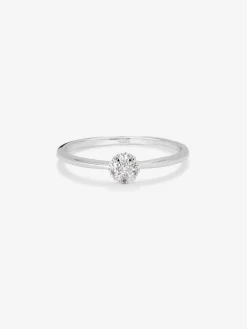 Anillo de oro blanco de 18K con roseta de 15 diamantes en talla brillante con un total de 0,09 cts