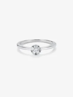Anillo de oro blanco de 18K con roseta de 6 diamantes en talla brillante con un total de 0,17 cts