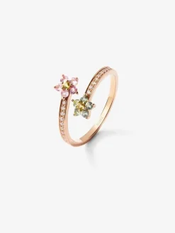 Anillo de oro rosa de 18K con 12 zafiros multicolor en talla brillante con un total de 0,26 cts y 22 diamantes en talla brillante con un total de 0,1 cts
