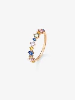 Anillo de oro rosa de 18K con zafiro multicolor