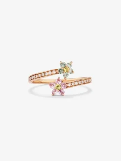 Anillo de oro rosa de 18K con 12 zafiros multicolor en talla brillante con un total de 0,26 cts y 22 diamantes en talla brillante con un total de 0,1 cts