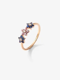 Anillo de oro rosa de 18kt con diamante y zafiros