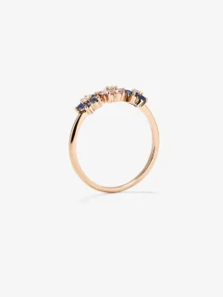Anillo de oro rosa de 18kt con diamante y zafiros