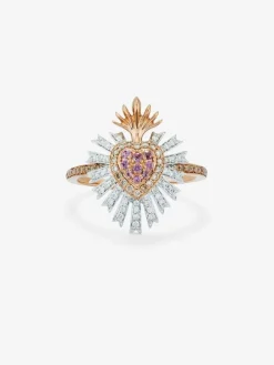 Anillo de oro rosa y blanco de 18K con 9 zafiros rosas en talla brillante con un total de 0,1 cts, 46 diamantes en talla brillante con un total de 0,17 cts y 40 diamantes marrones en talla brillante con un total de 0,17 cts