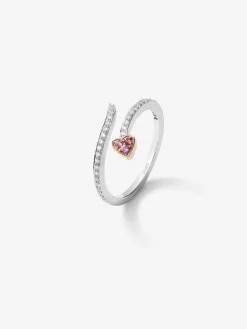 Anillo de oro rosa y oro blanco de 18kt con diamantes y zafiros