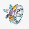 Anillo de plata 925 con amatistas, topacios y cuarzos citrinos