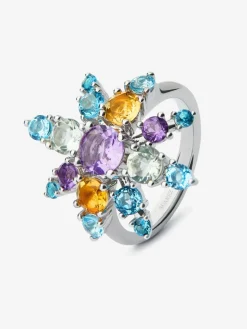 Anillo de plata 925 con amatistas, topacios y cuarzos citrinos