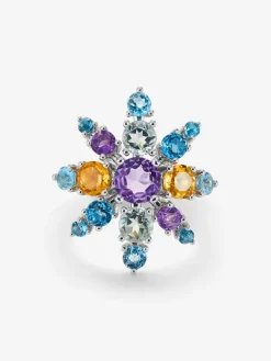 Anillo de plata 925 con amatistas, topacios y cuarzos citrinos