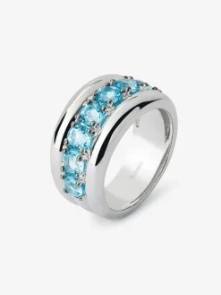 Anillo de plata 925 con pavé de topacios azul swiss en talla brillante