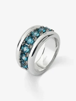 Anillo de plata 925 con pavé de topacios azul london en talla brillante