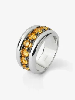 Anillo de plata 925 con pavé de cuarzos citrinos en talla brillante