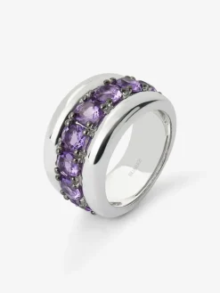 Anillo de plata 925 con pavé de amatistas moradas en talla brillante