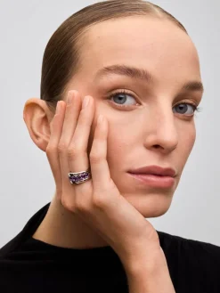 Anillo de plata 925 con pavé de amatistas moradas en talla brillante