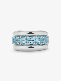Anillo de plata 925 con pavé de topacios azul swiss en talla brillante