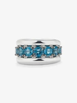 Anillo de plata 925 con pavé de topacios azul london en talla brillante