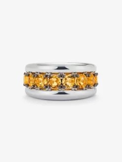 Anillo de plata 925 con pavé de cuarzos citrinos en talla brillante