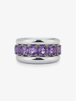 Anillo de plata 925 con pavé de amatistas moradas en talla brillante