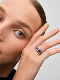 Anillo de plata 925 con pavé de amatistas moradas en talla brillante