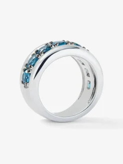Anillo de plata 925 con pavé de topacios azul london en talla brillante