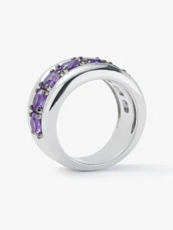 Anillo de plata 925 con pavé de amatistas moradas en talla brillante