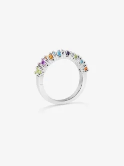 Anillo de plata 925 con peridotos, amatistas moradas, cuarzos citrinos y topacios azul swiss en talla brillante