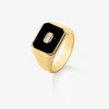 Anillo de sello grande de oro amarillo de 18K con ónix negro y diamante de 0,17 cts