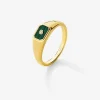 Anillo de sello peque&ntilde;o de oro amarillo de 18K con malaquita verde de 0,2 cts y diamante en talla brillante de 0,01 cts