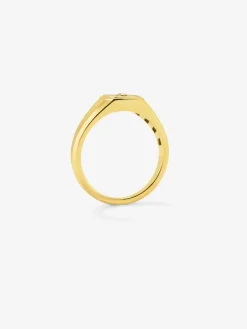 Anillo de sello peque&ntilde;o de oro amarillo de 18K con malaquita verde de 0,2 cts y diamante en talla brillante de 0,01 cts