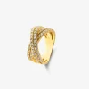 Anillo doble cruzado de oro amarillo de 18K con 52 diamantes en talla brillante con un total de 1,13 cts