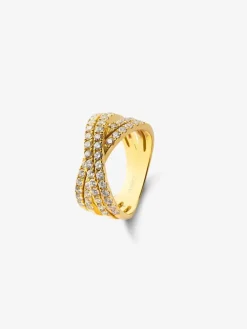 Anillo doble cruzado de oro amarillo de 18K con 52 diamantes en talla brillante con un total de 1,13 cts