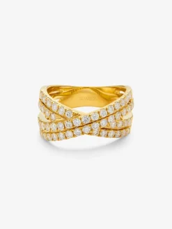 Anillo doble cruzado de oro amarillo de 18K con 52 diamantes en talla brillante con un total de 1,13 cts