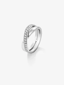 Anillo doble de oro blanco de 18K de diamantes