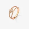 Anillo doble de oro rosa de 18K con estrella y 49 diamantes en talla brillante con un total de 0,29 cts