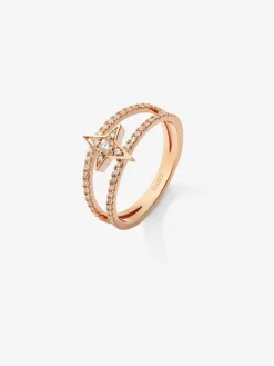 Anillo doble de oro rosa de 18K con estrella y 49 diamantes en talla brillante con un total de 0,29 cts